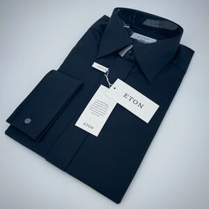 Eton Dress Shirt Mens L 16 - 41 Black Fine Twill Stretch Contemporary Fit Formal